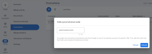 How to enter Google ads promotional code