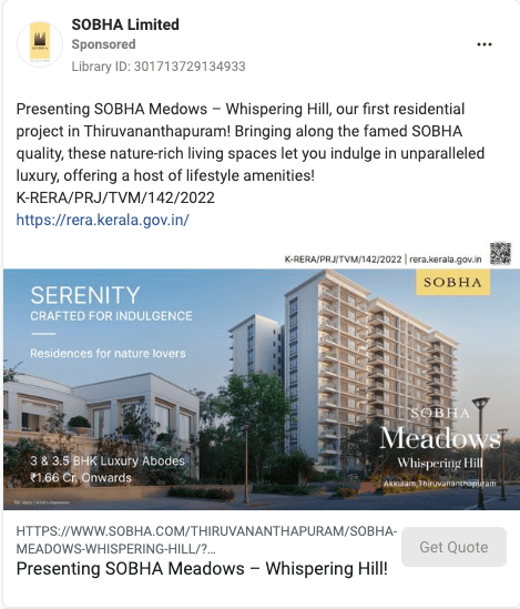 Sobha real estate Facebook ad